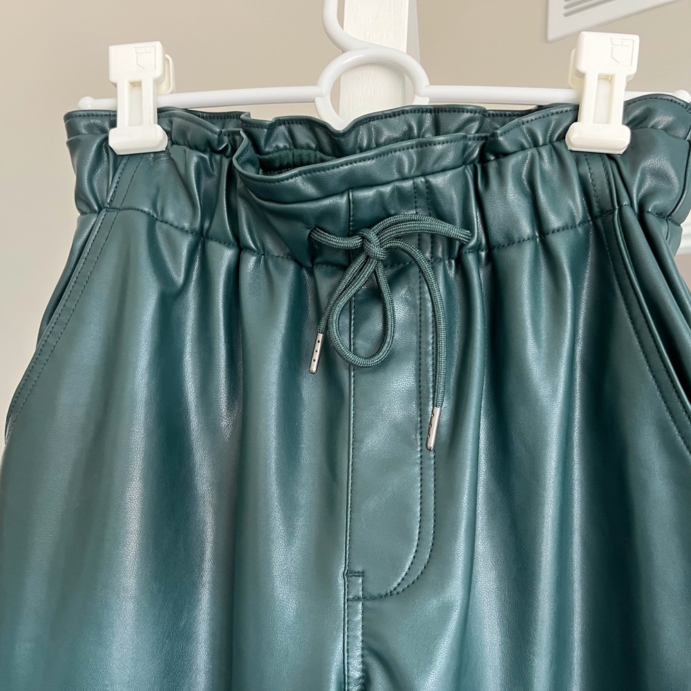 High wasted green leather joggers. SO comfy.